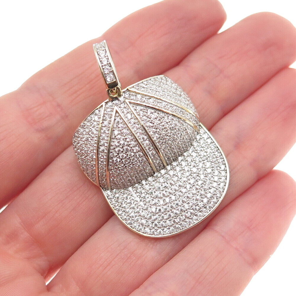 925 Sterling Silver Gold Plated Round-Cut C Z Cap Charm Pendant